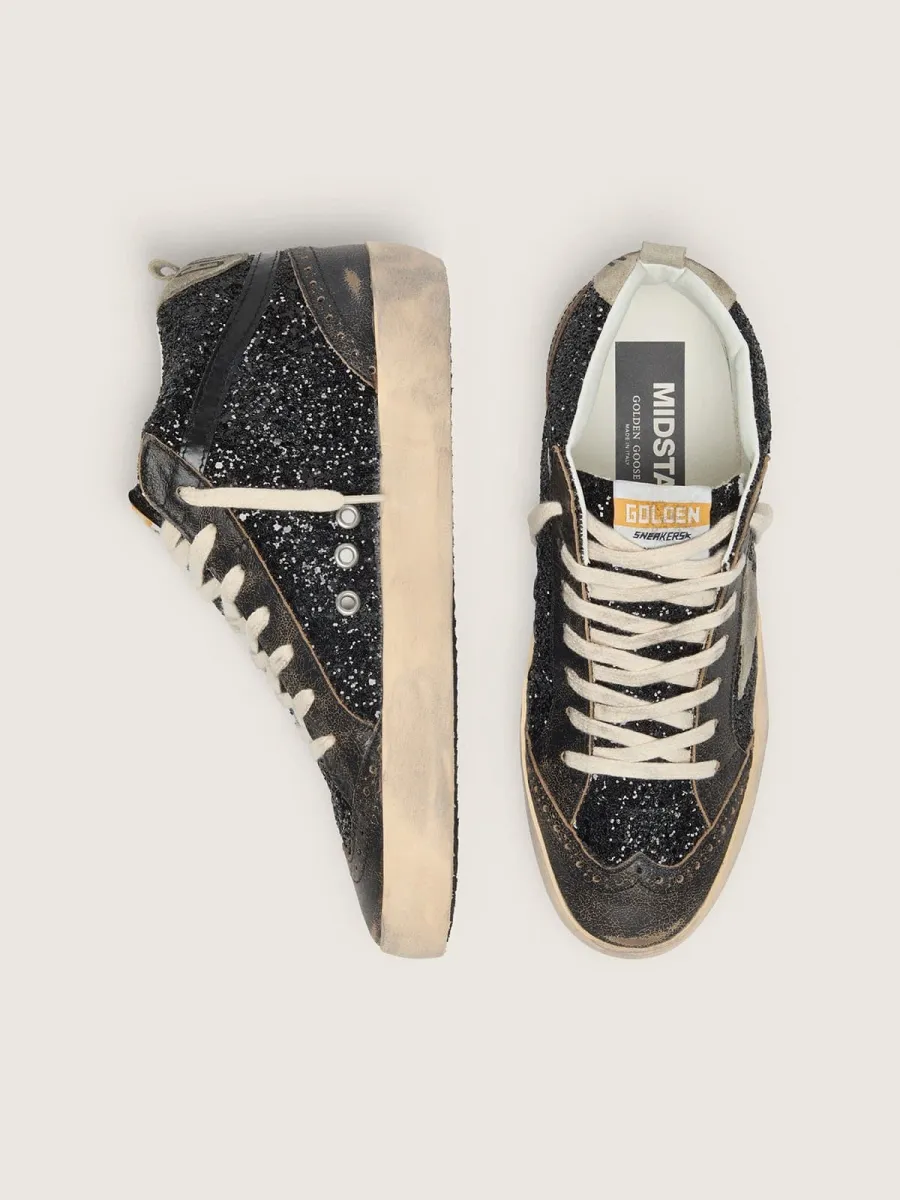 Mid Star Donna in glitter neri con stella e talloncino in suede tortora