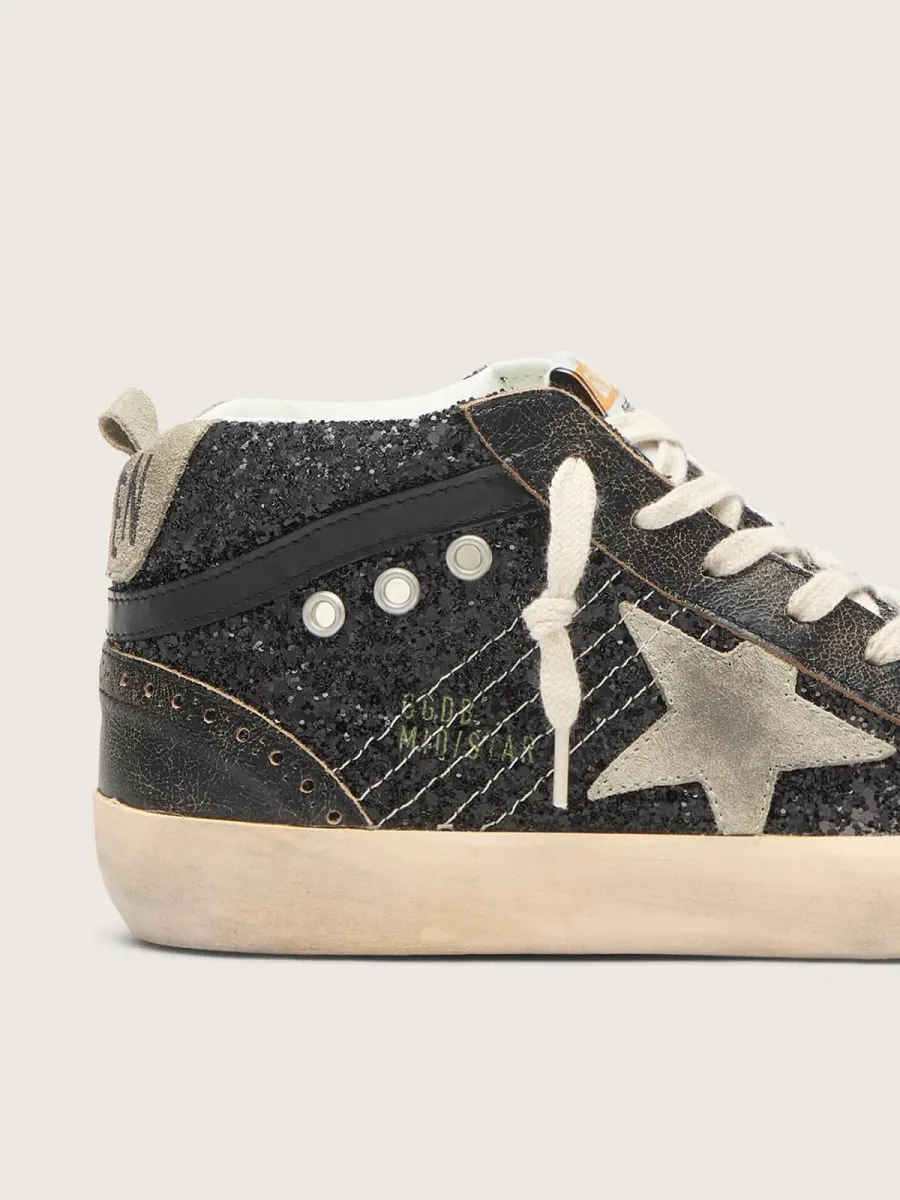 Mid Star Donna in glitter neri con stella e talloncino in suede tortora