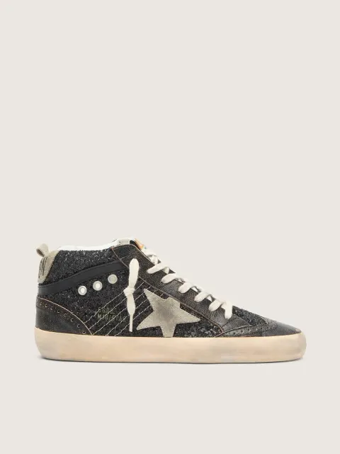Mid Star Donna in glitter neri con stella e talloncino in suede tortora
