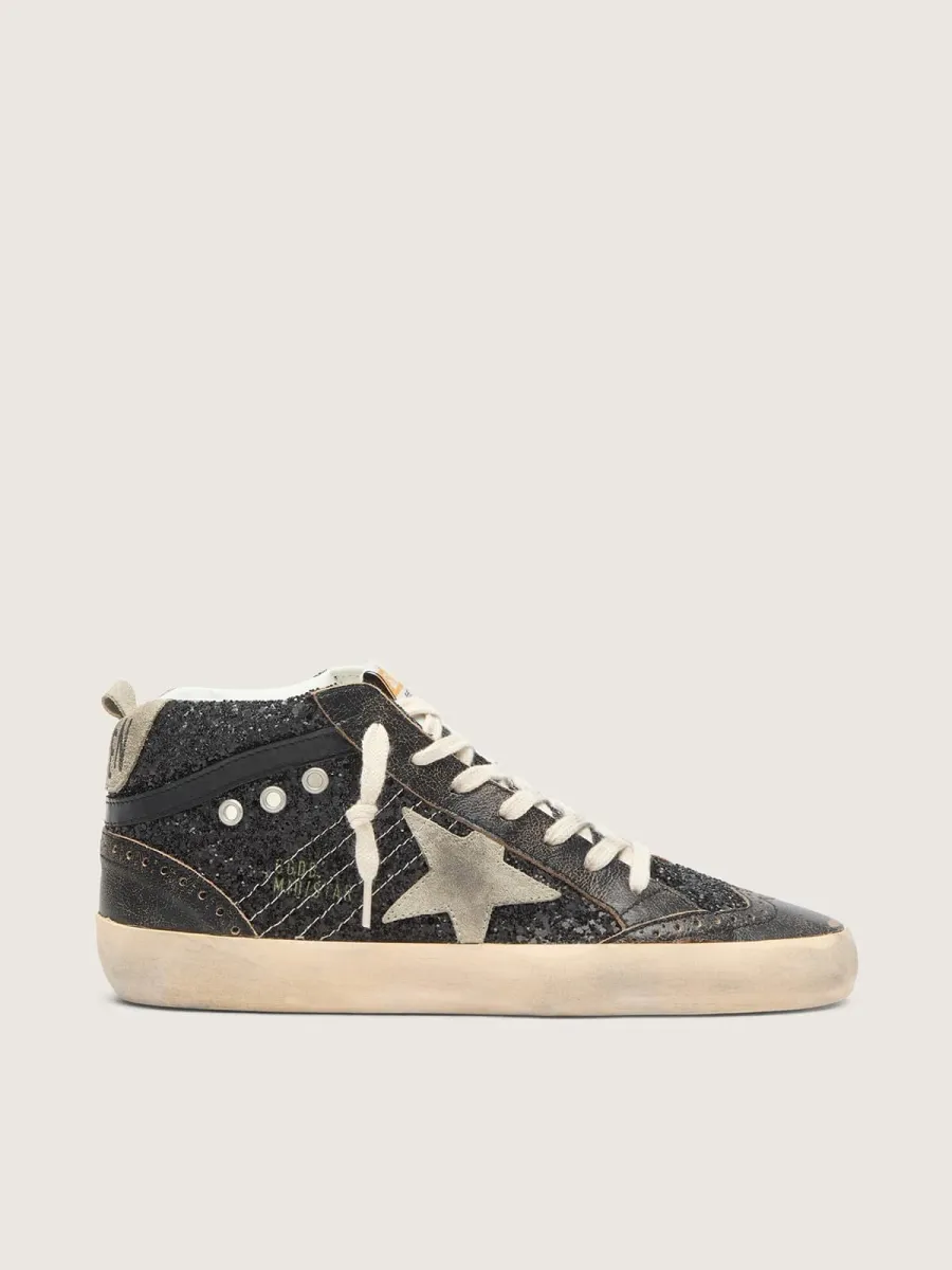 Mid Star Donna in glitter neri con stella e talloncino in suede tortora