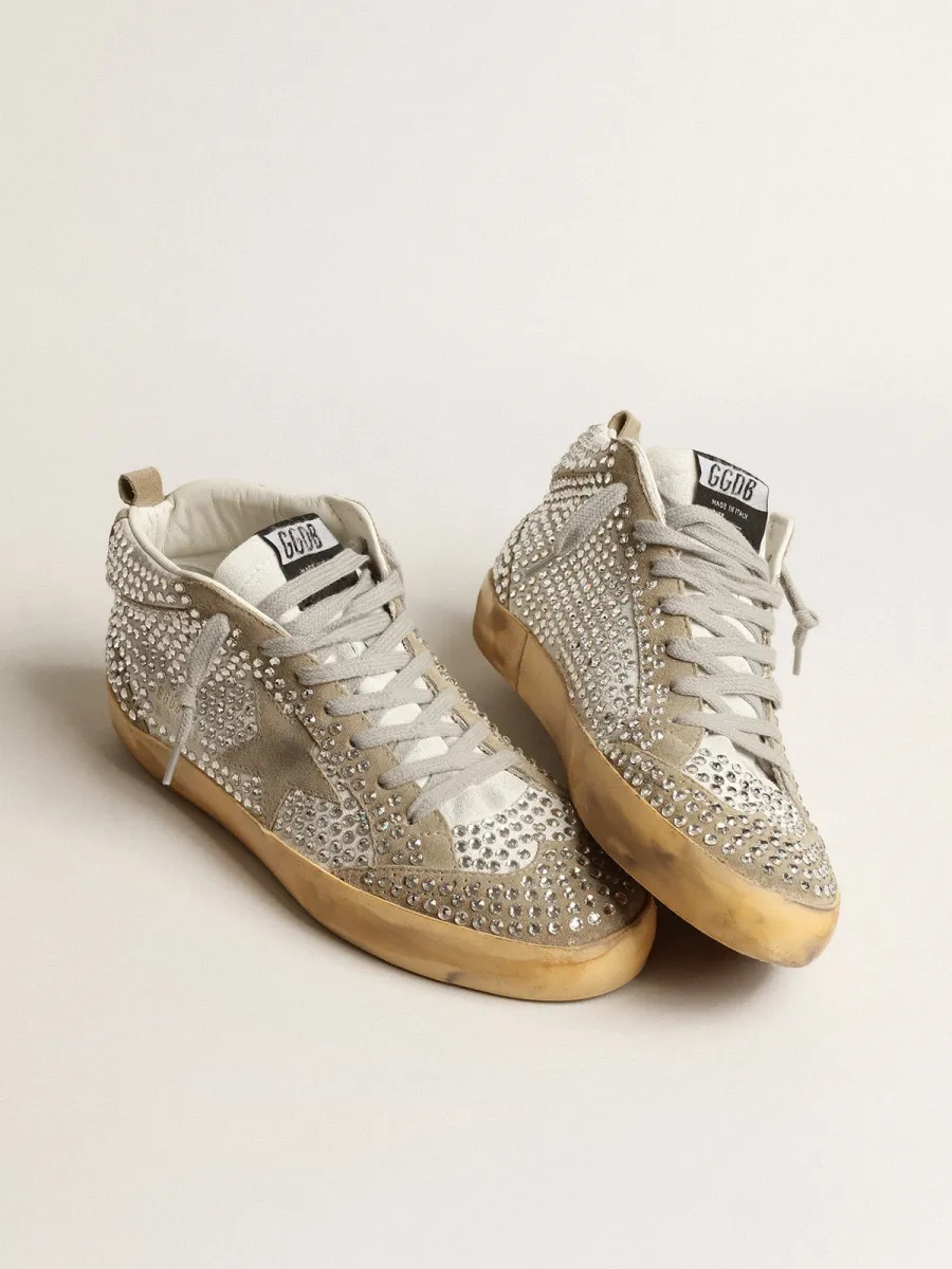 Mid Star Donna in suede bianco e tortora con cristalli Swarovski