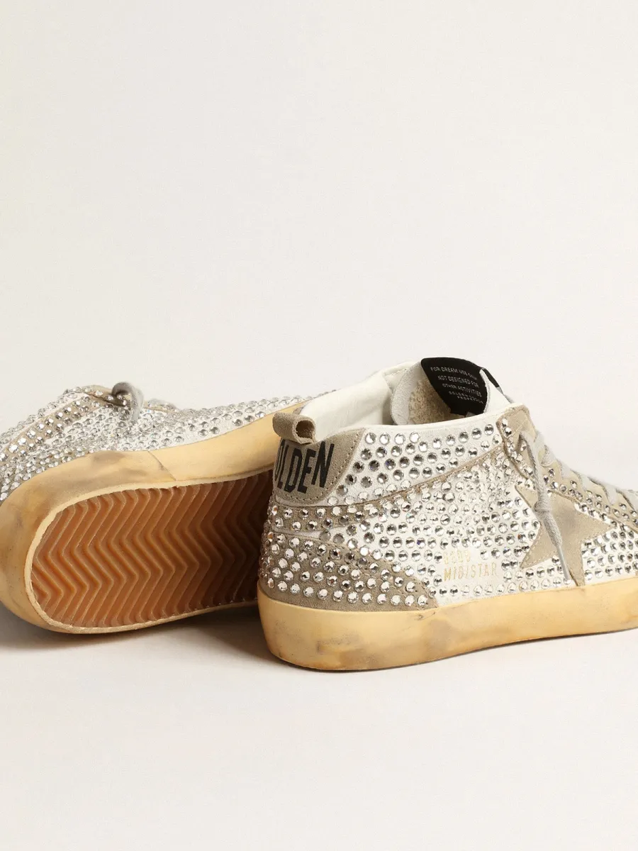 Mid Star Donna in suede bianco e tortora con cristalli Swarovski