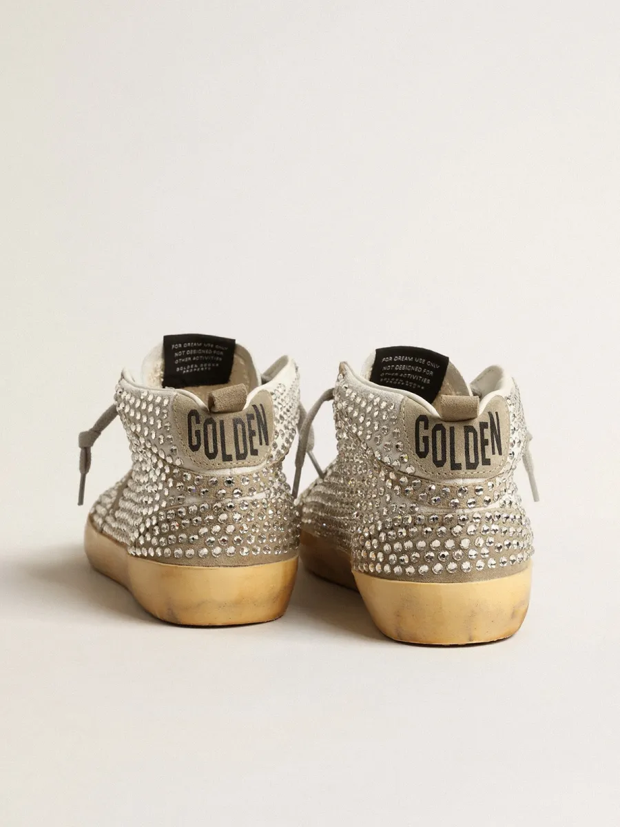 Mid Star Donna in suede bianco e tortora con cristalli Swarovski