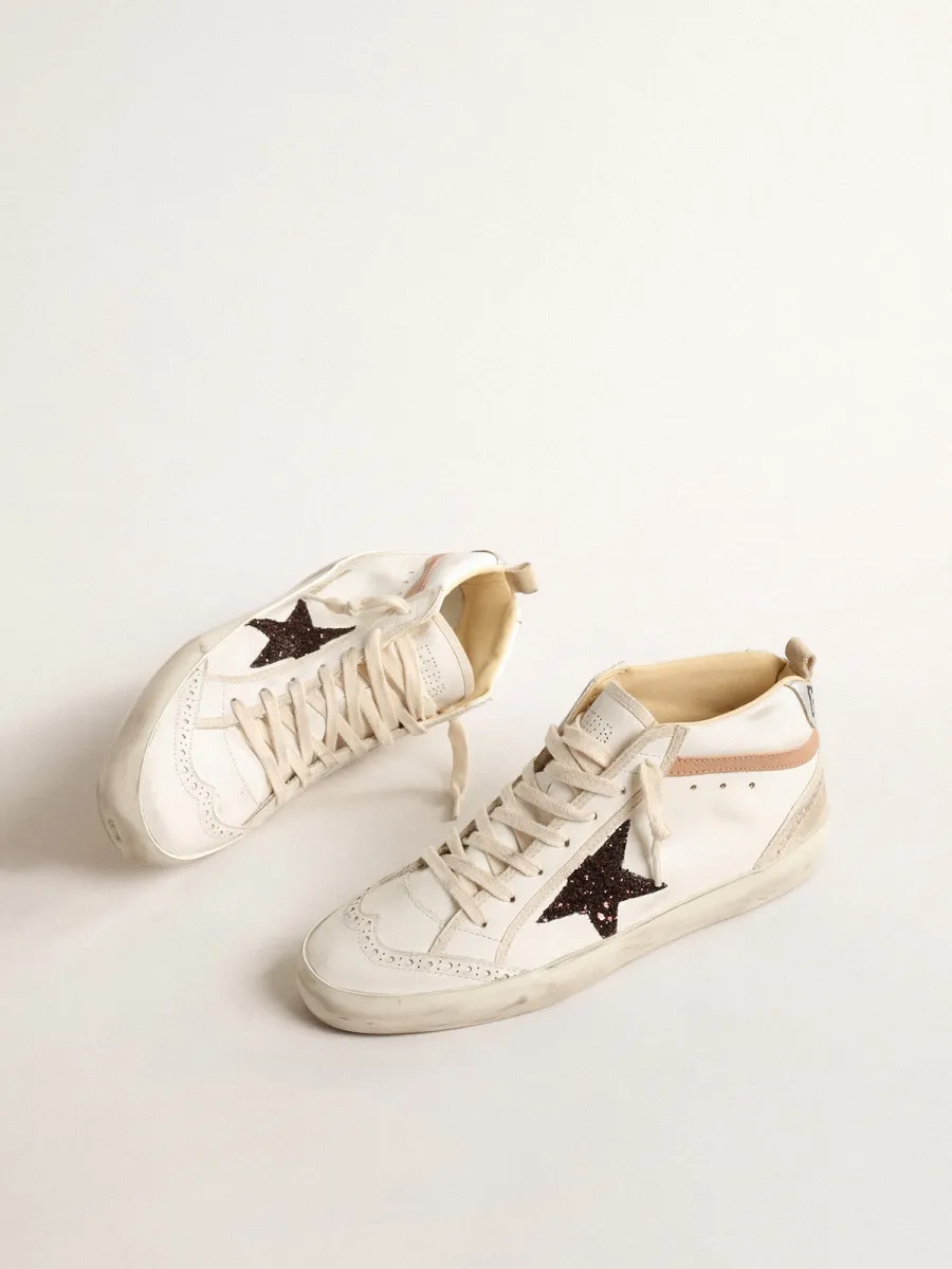 Mid Star  in nappa con stella in glitter e virgola in pelle nude
