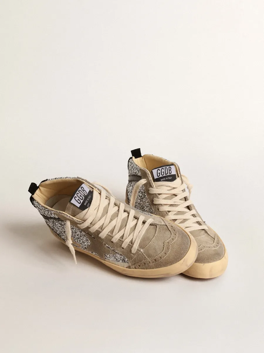 Mid Star in glitter argento con stella in suede e virgola nera