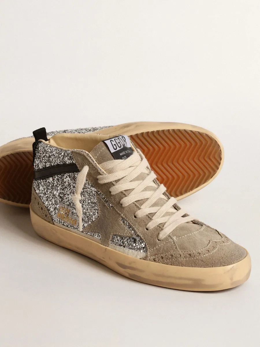 Mid Star in glitter argento con stella in suede e virgola nera