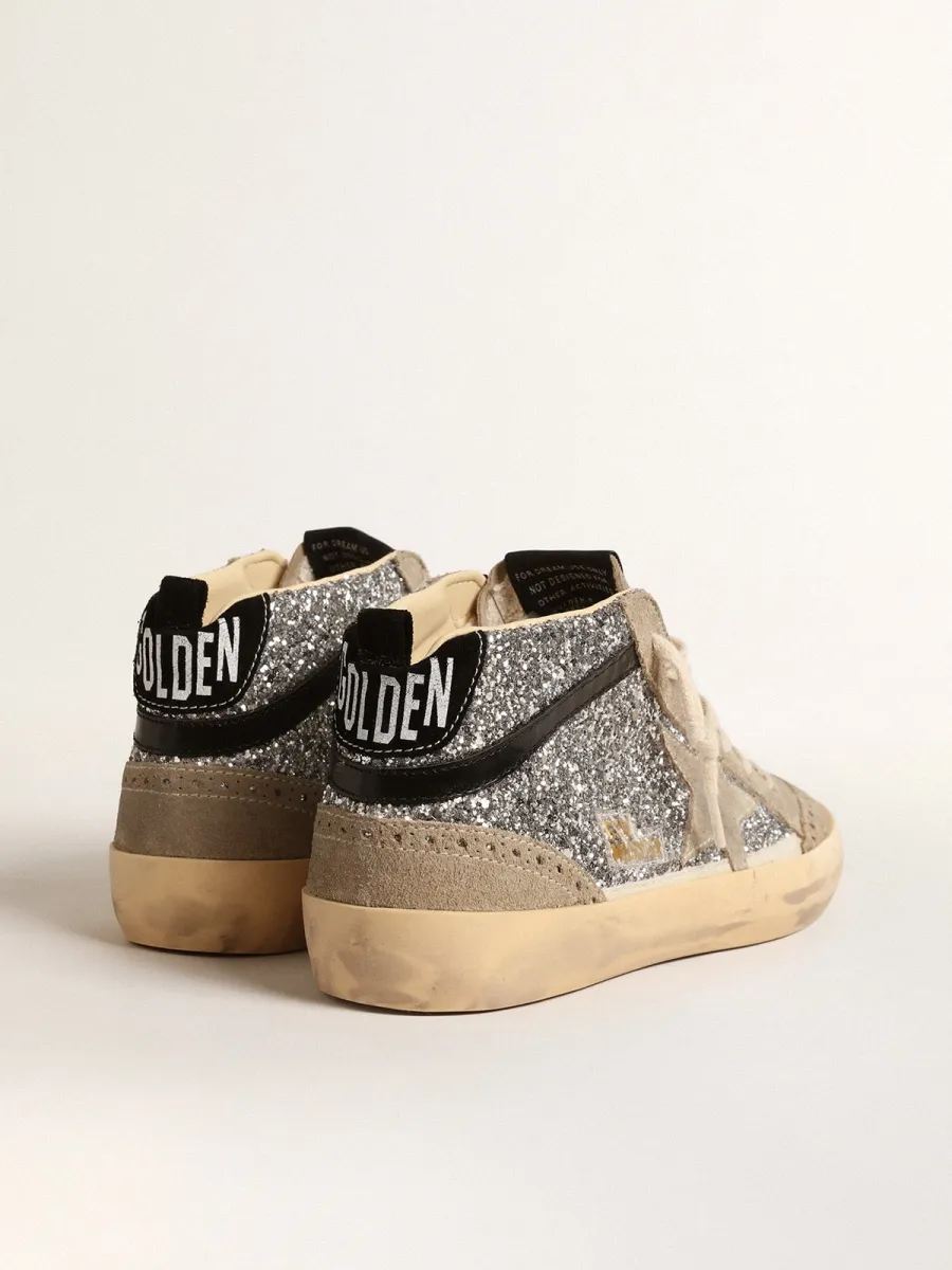 Mid Star in glitter argento con stella in suede e virgola nera