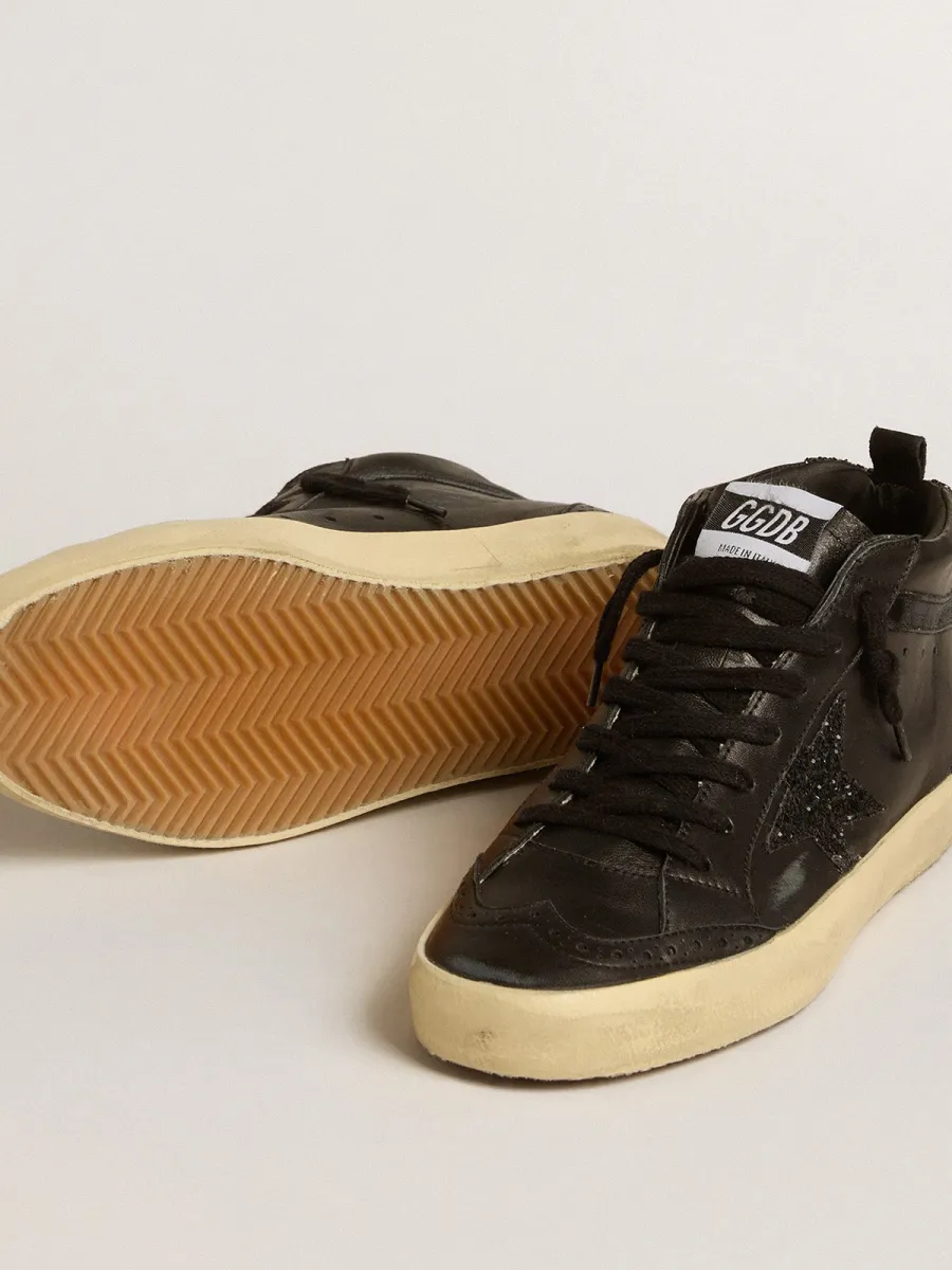 Mid Star Donna in nappa nera con stella in glitter neri e virgola in suede