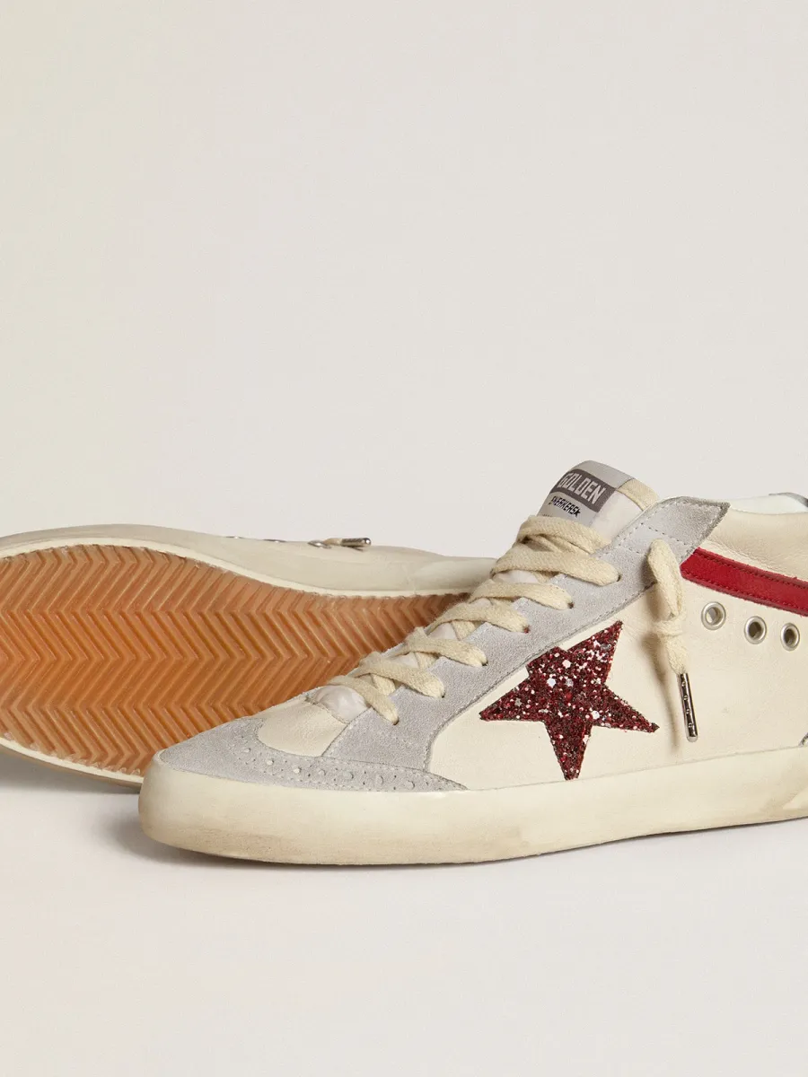 Mid Star Donna in pelle con stella in glitter e virgola in nabuk rosso