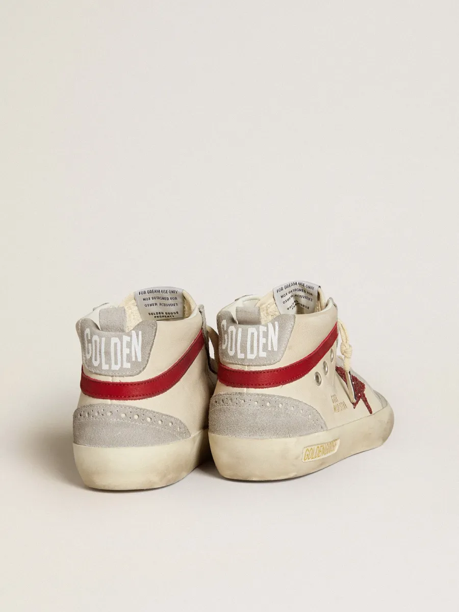 Mid Star Donna in pelle con stella in glitter e virgola in nabuk rosso