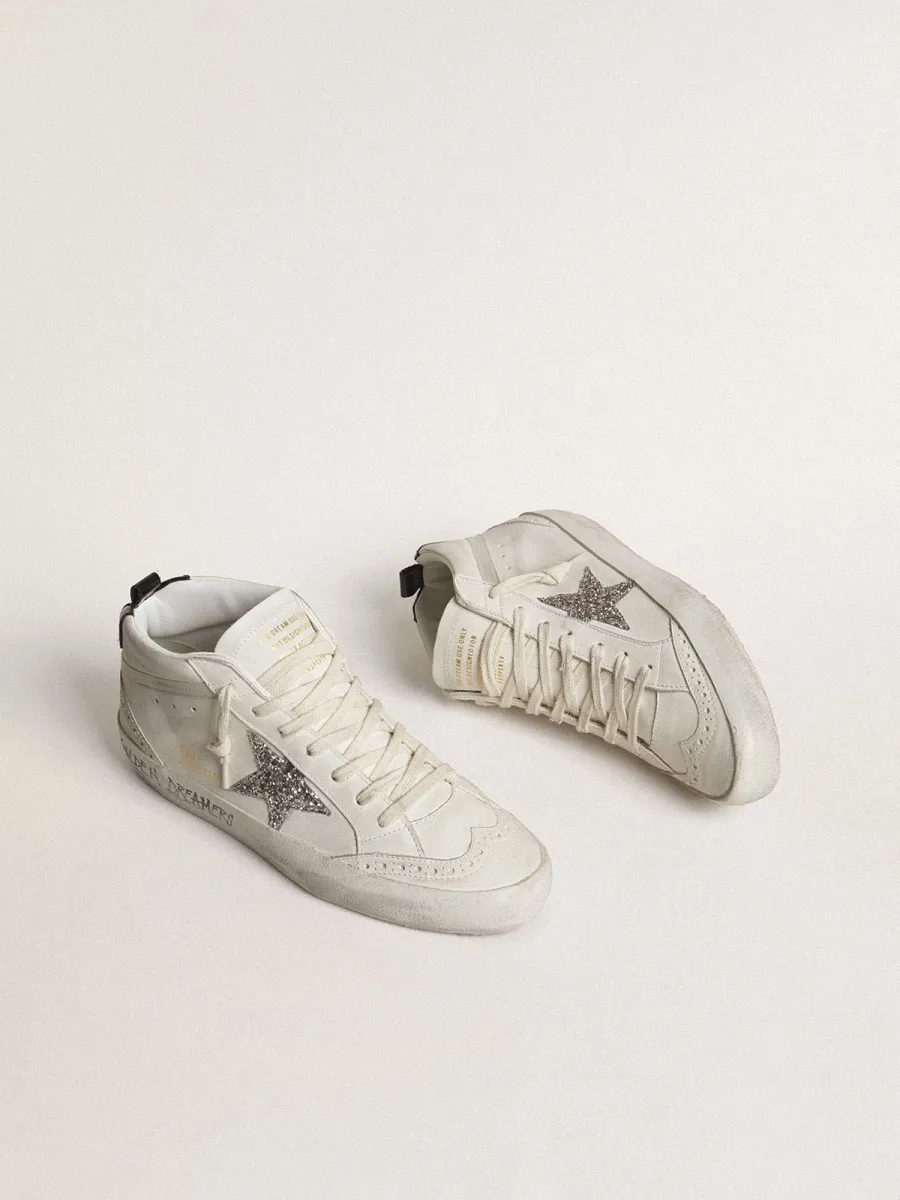 Mid Star Donna con stella in glitter argento e talloncino laminato nero