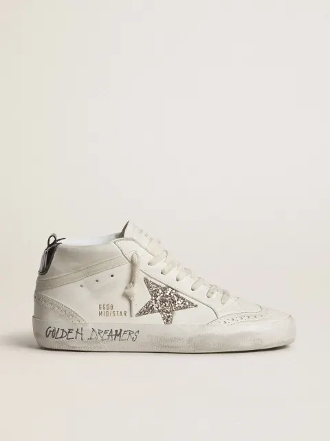 Mid Star Donna con stella in glitter argento e talloncino laminato nero