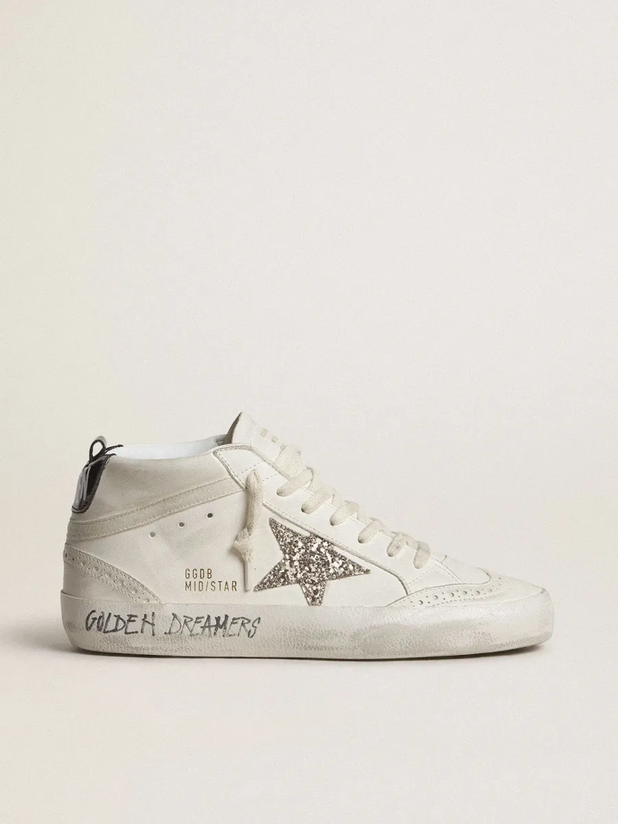 Mid Star Donna con stella in glitter argento e talloncino laminato nero