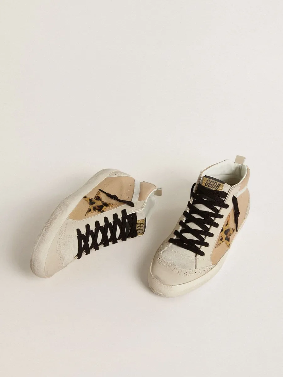 Mid Star Donna in pelle naplack beige con stella in cavallino leo