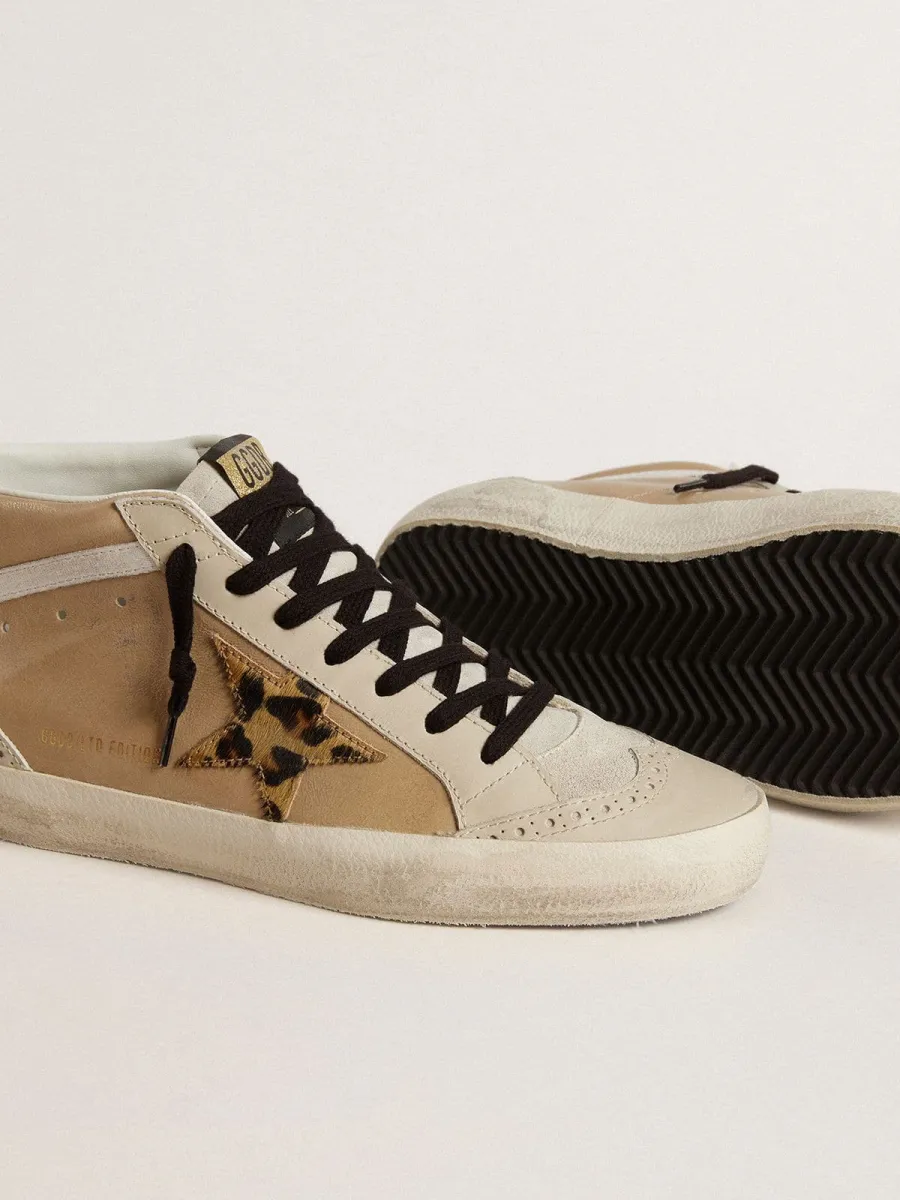 Mid Star Donna in pelle naplack beige con stella in cavallino leo