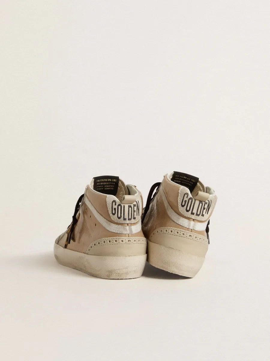 Mid Star Donna in pelle naplack beige con stella in cavallino leo