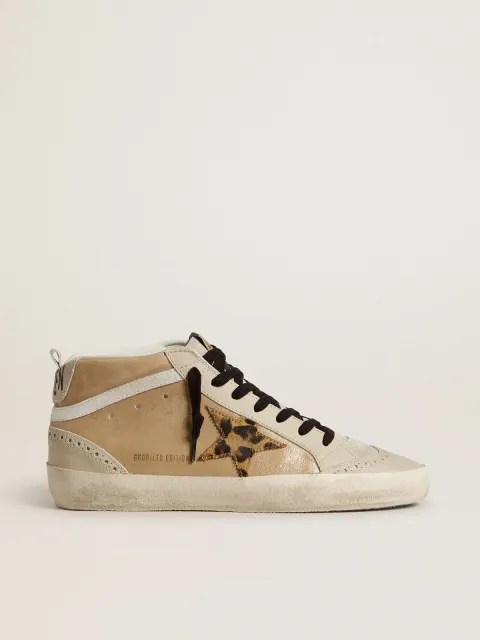 Mid Star Donna in pelle naplack beige con stella in cavallino leo