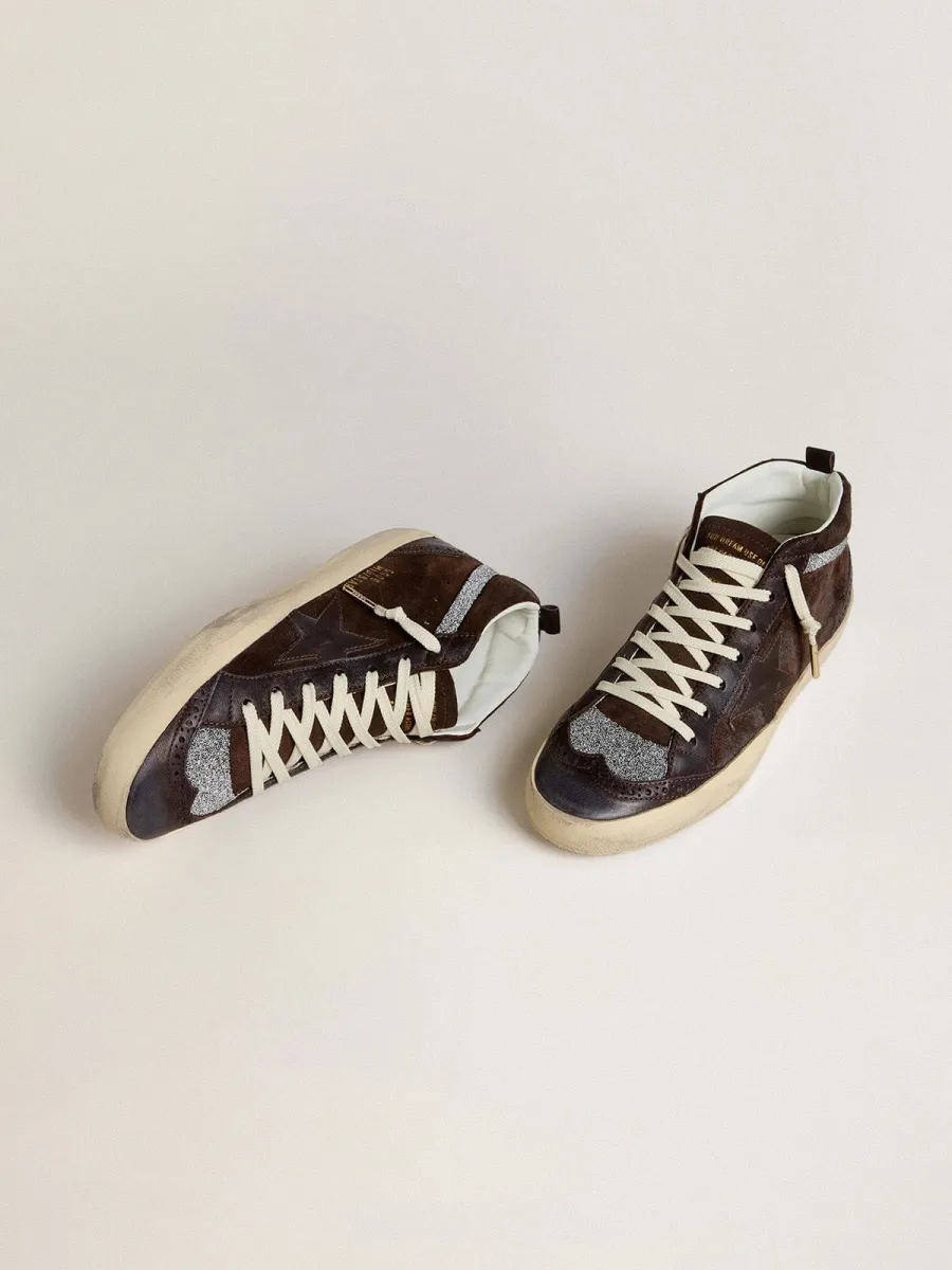 Mid Star Donna in suede marrone con stella in pelle e virgola in cristalli Swarovski