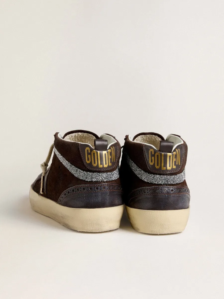 Mid Star Donna in suede marrone con stella in pelle e virgola in cristalli Swarovski