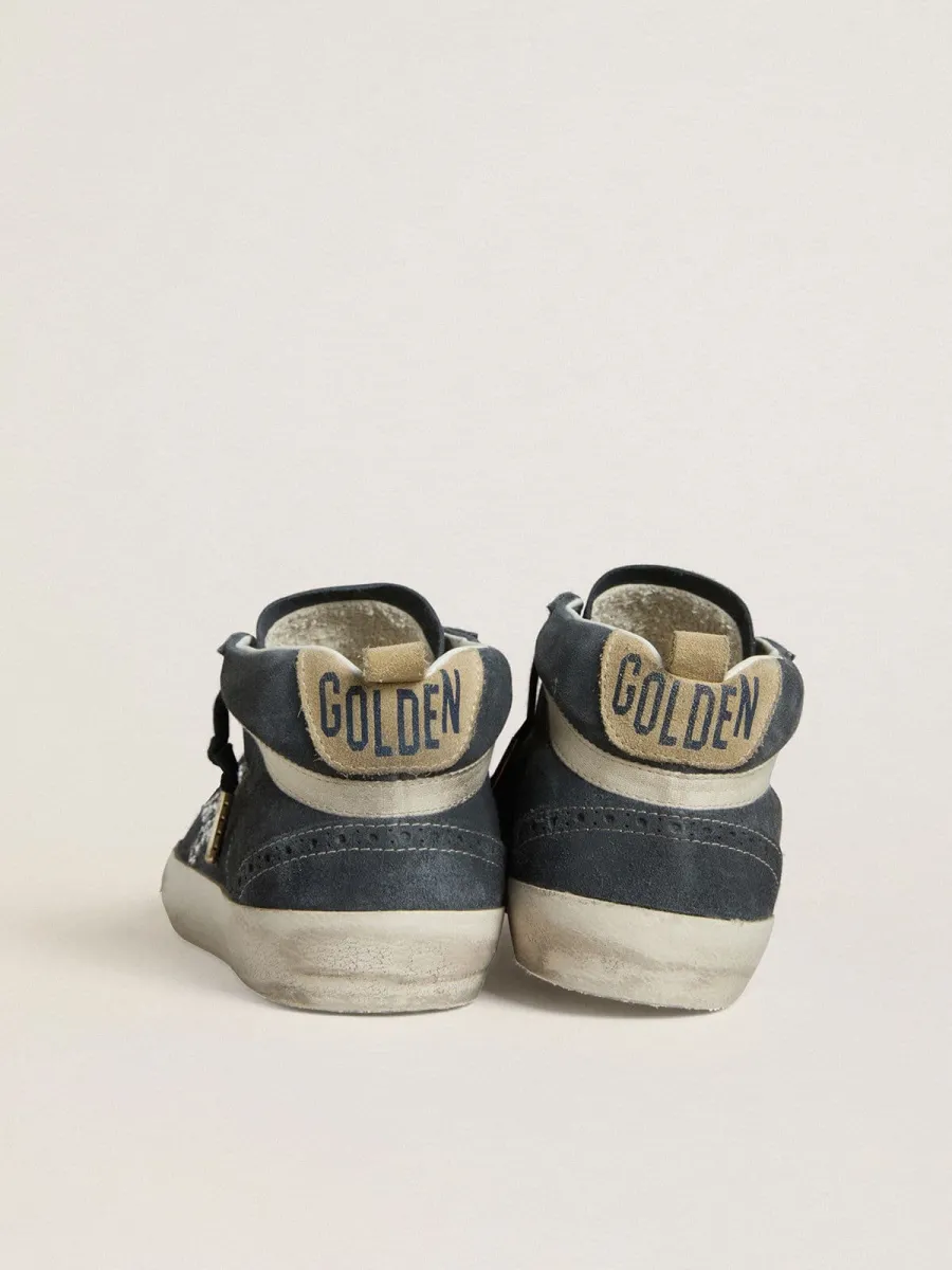 Mid Star Donna in suede blu petrolio con stella in glitter argento e virgola in cotone