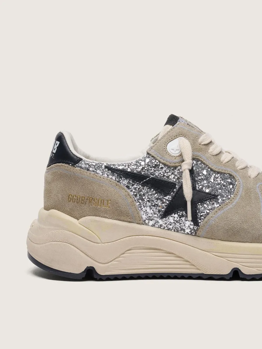 Running Sole Donna in glitter argento e suede tortora