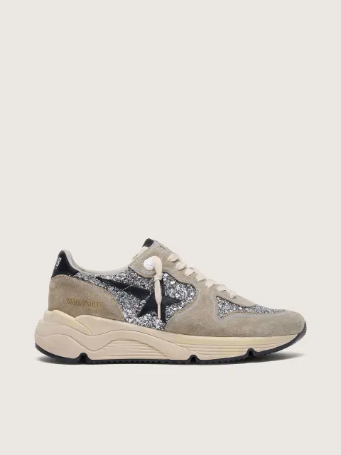 Running Sole Donna in glitter argento e suede tortora
