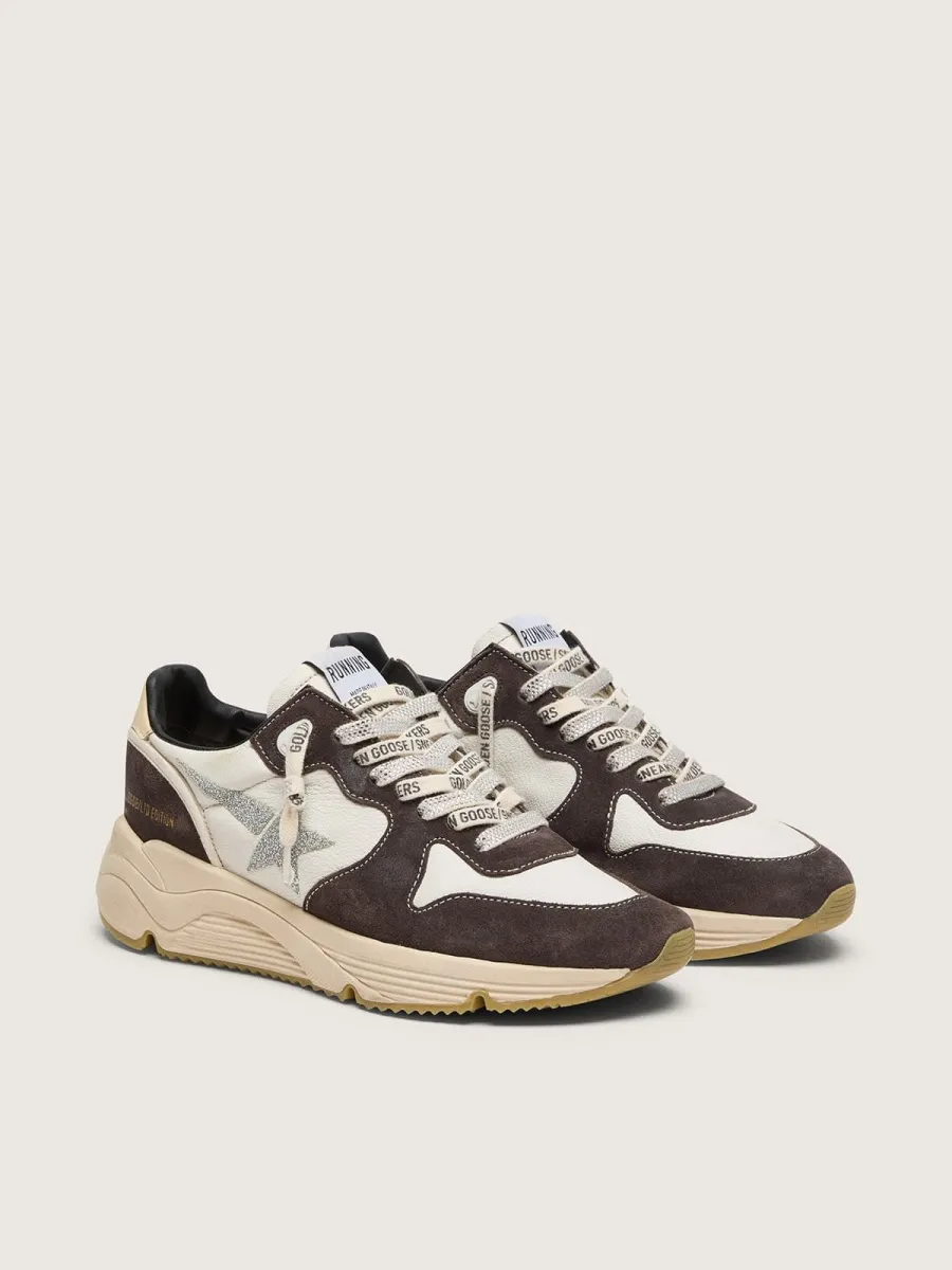 Running Sole  Donna in nappa e suede marrone con stella in cristalli Swarovski