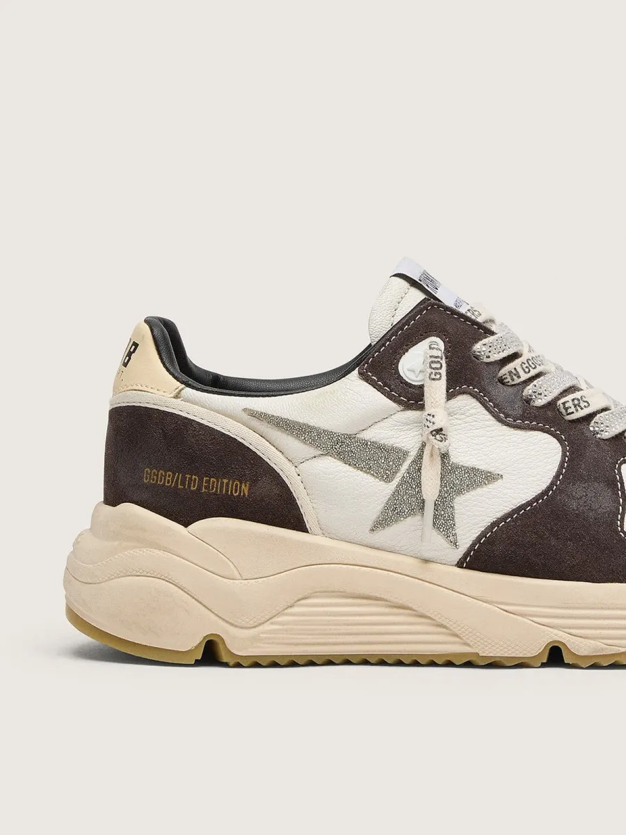 Running Sole  Donna in nappa e suede marrone con stella in cristalli Swarovski