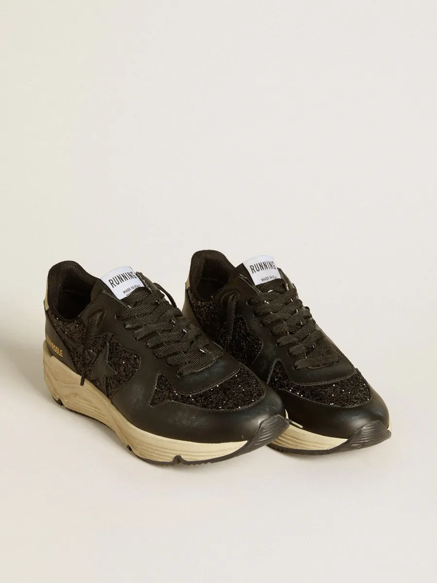 Running Sole Donna in glitter neri con stella in pelle e talloncino in nabuk