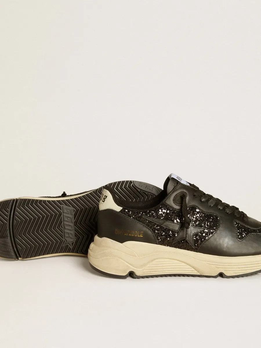 Running Sole Donna in glitter neri con stella in pelle e talloncino in nabuk
