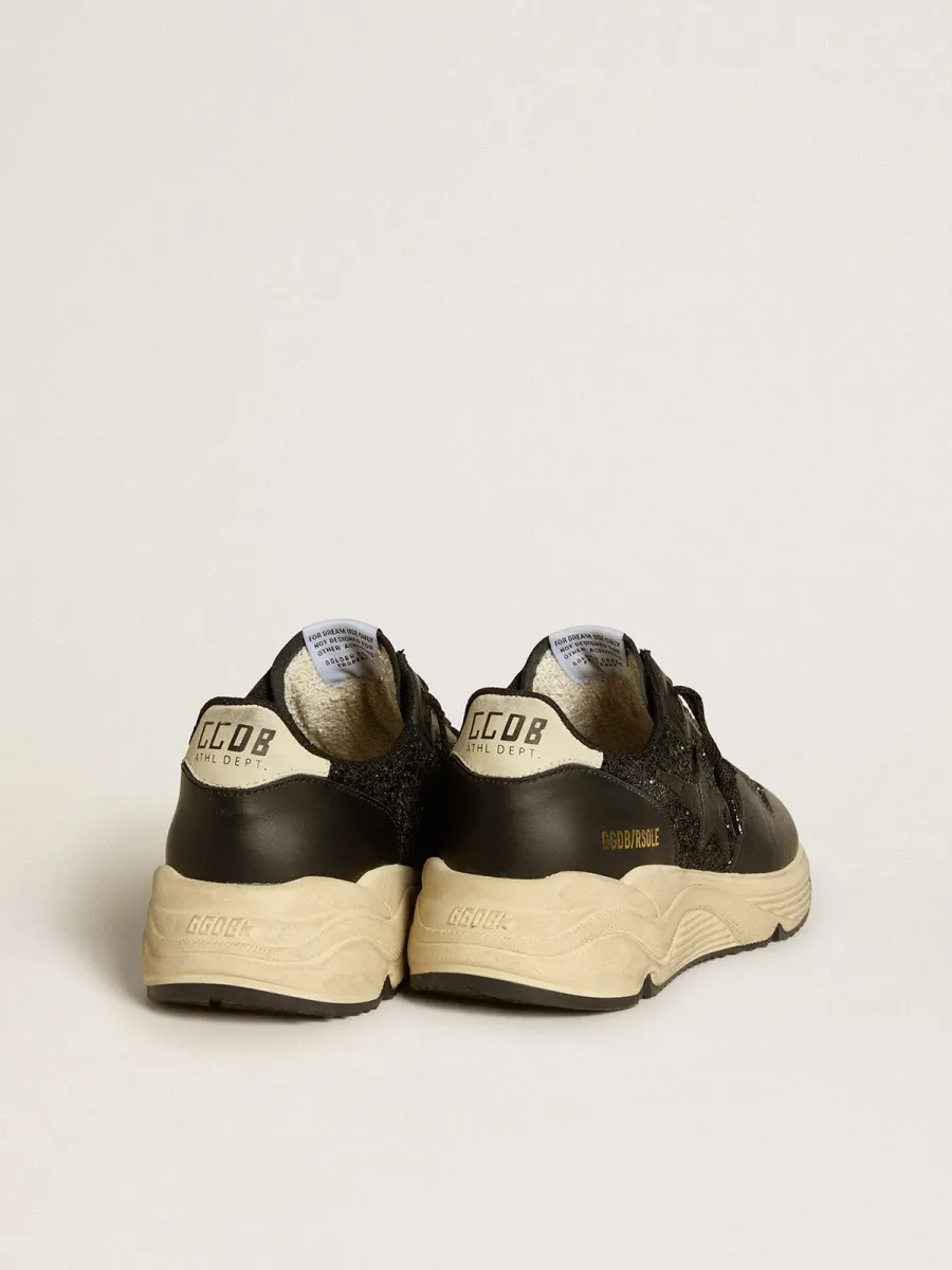 Running Sole Donna in glitter neri con stella in pelle e talloncino in nabuk