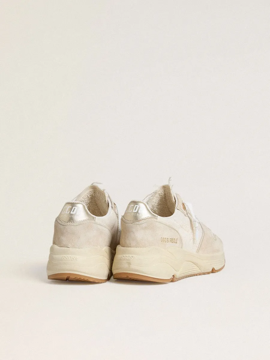 Running Sole Donna in canvas con stella beige e talloncino in pelle laminata platino