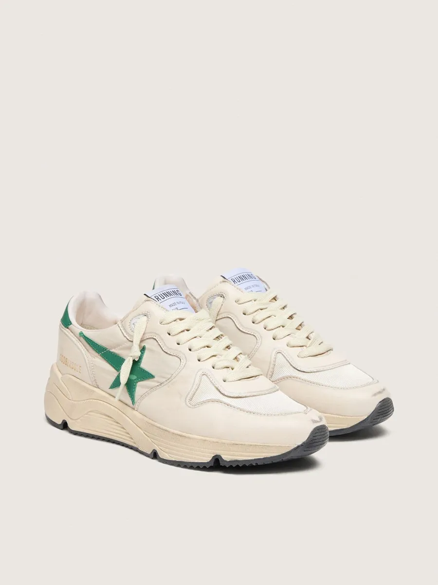 Running Sole donna in nylon e pelle crema con stella in pelle verde