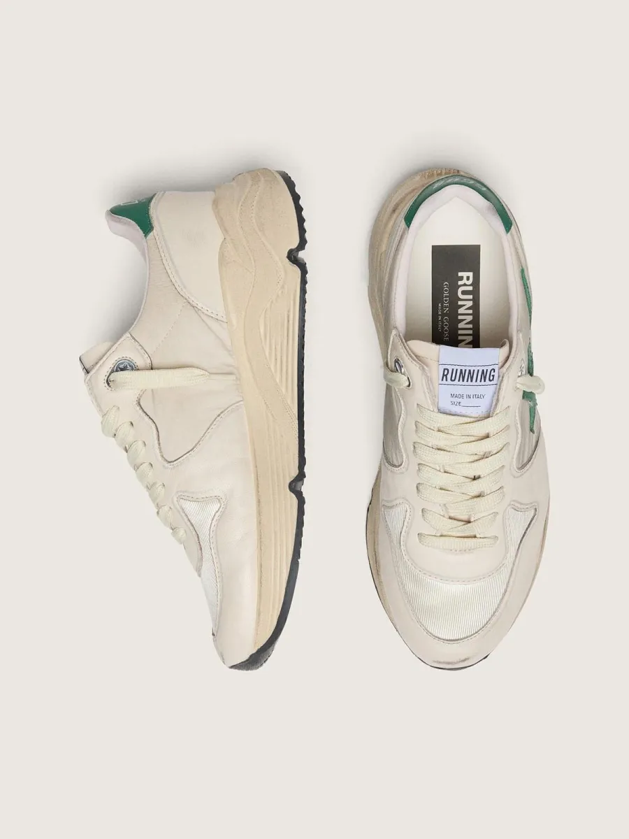 Running Sole donna in nylon e pelle crema con stella in pelle verde