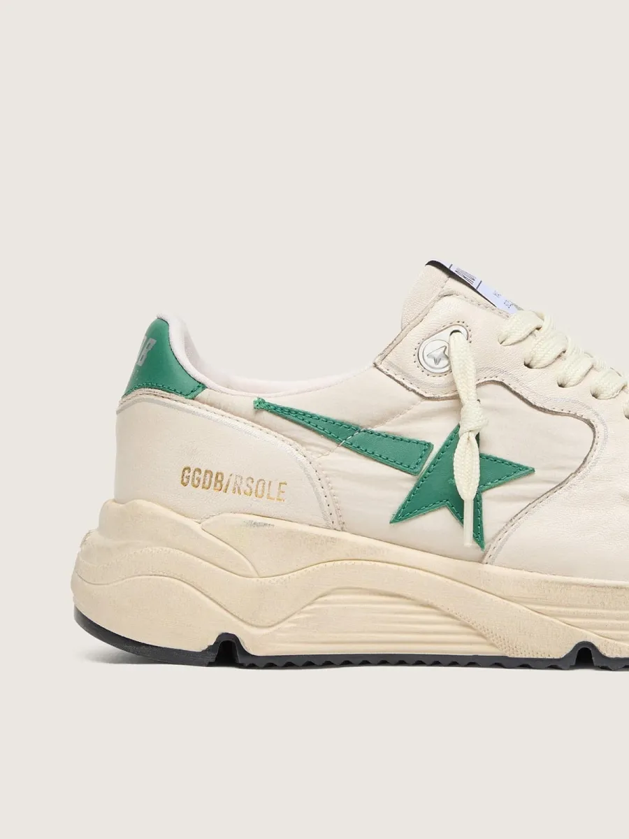 Running Sole donna in nylon e pelle crema con stella in pelle verde