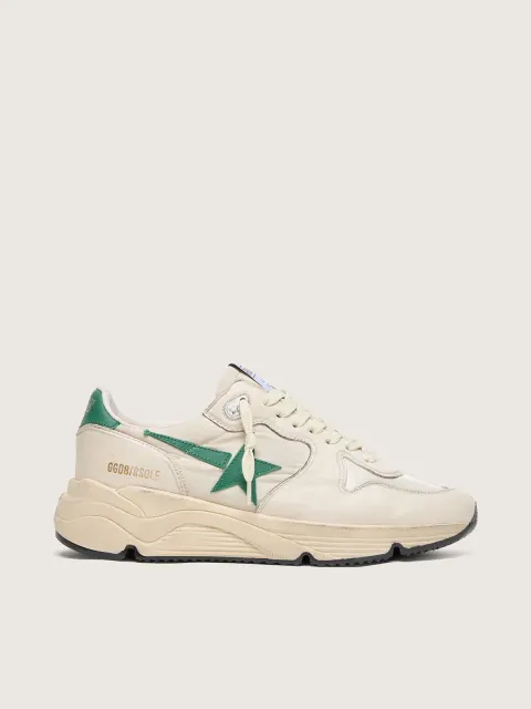 Running Sole donna in nylon e pelle crema con stella in pelle verde