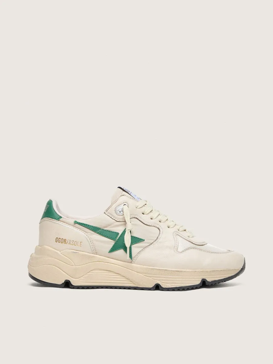 Running Sole donna in nylon e pelle crema con stella in pelle verde