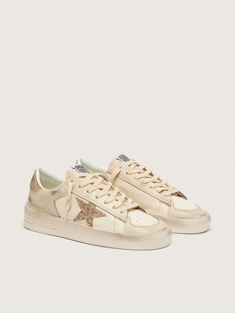Stardan Donna in nappa écru con stella e talloncino in glitter dorati