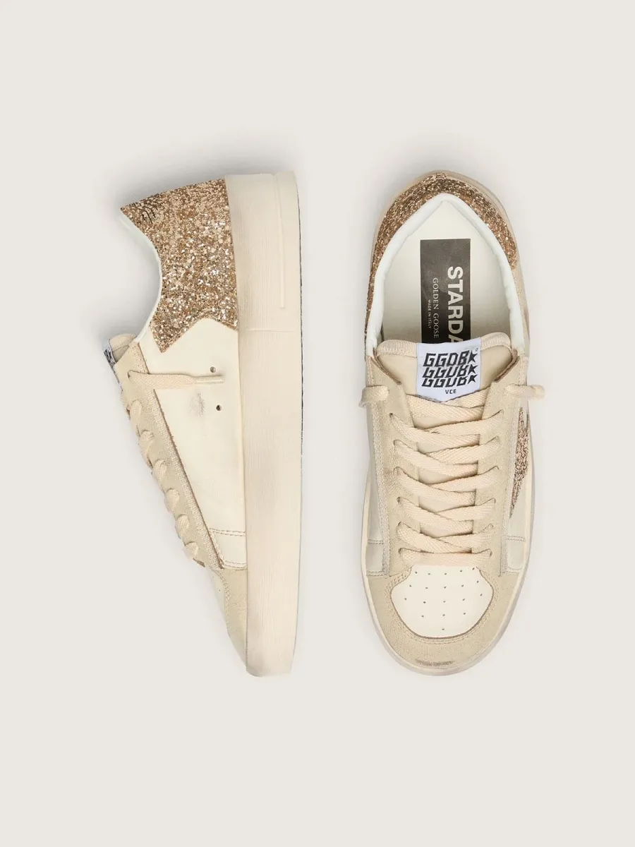 Stardan Donna in nappa écru con stella e talloncino in glitter dorati
