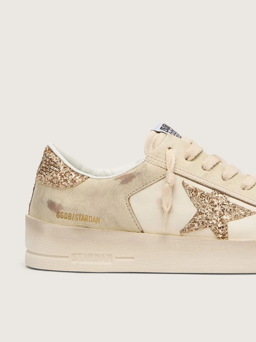 Stardan Donna in nappa écru con stella e talloncino in glitter dorati