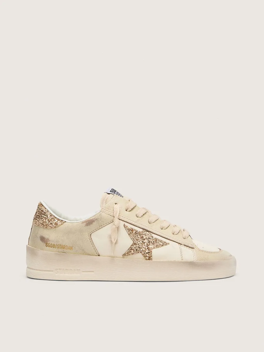 Stardan Donna in nappa écru con stella e talloncino in glitter dorati