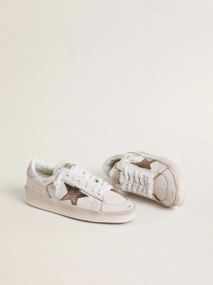Stardan in nappa con stella in pelle laminata argento e talloncino in suede rosa