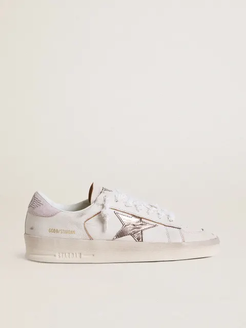 Stardan in nappa con stella in pelle laminata argento e talloncino in suede rosa