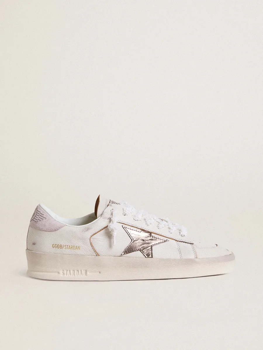 Stardan in nappa con stella in pelle laminata argento e talloncino in suede rosa