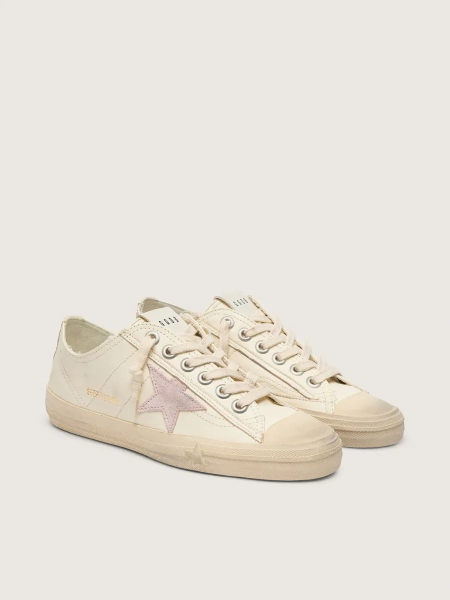 V-Star in nappa beige con stella in suede color rosa antico