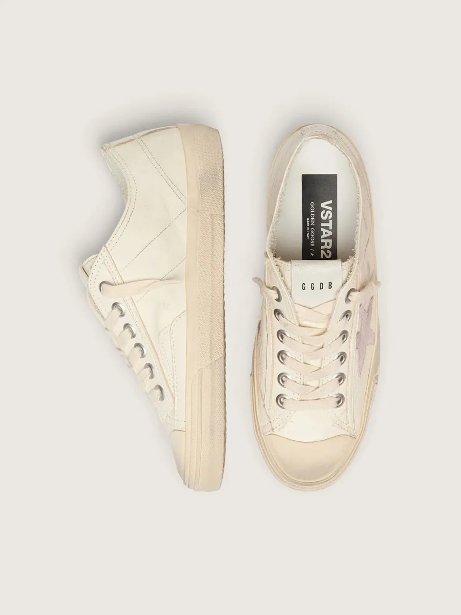 V-Star in nappa beige con stella in suede color rosa antico