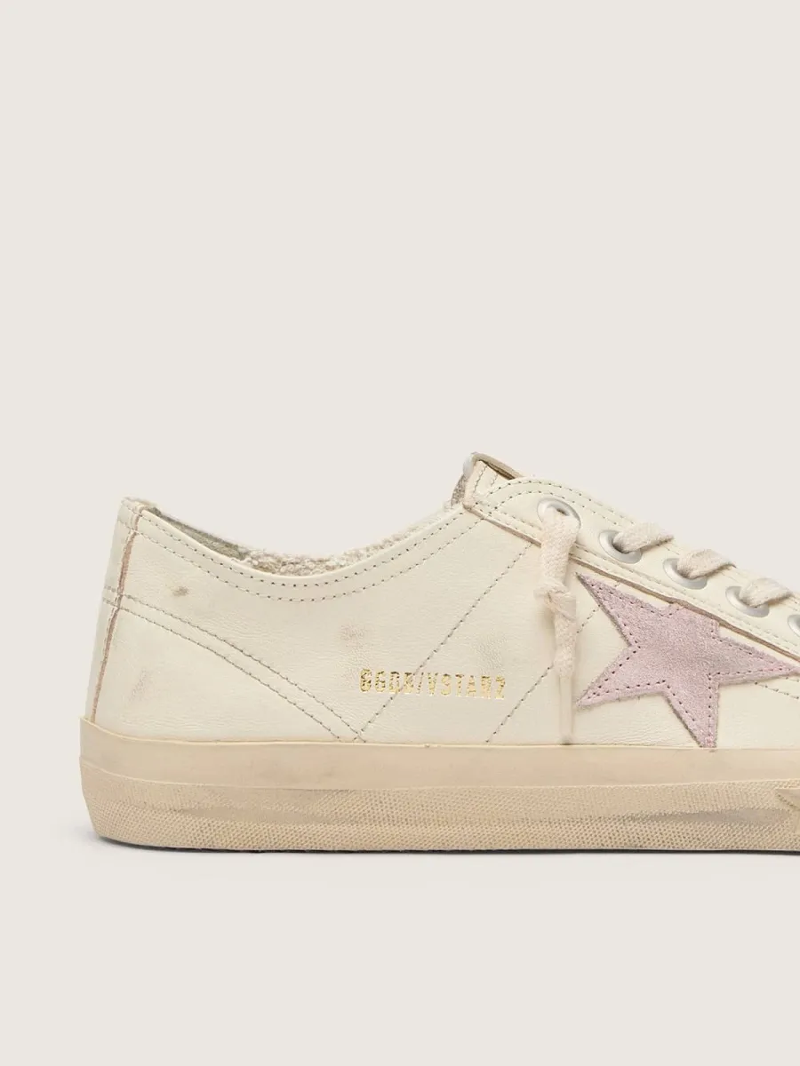 V-Star in nappa beige con stella in suede color rosa antico