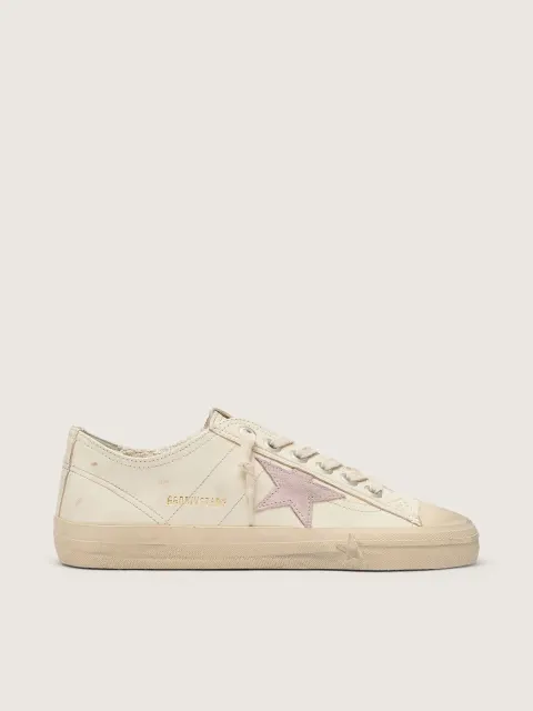 V-Star in nappa beige con stella in suede color rosa antico