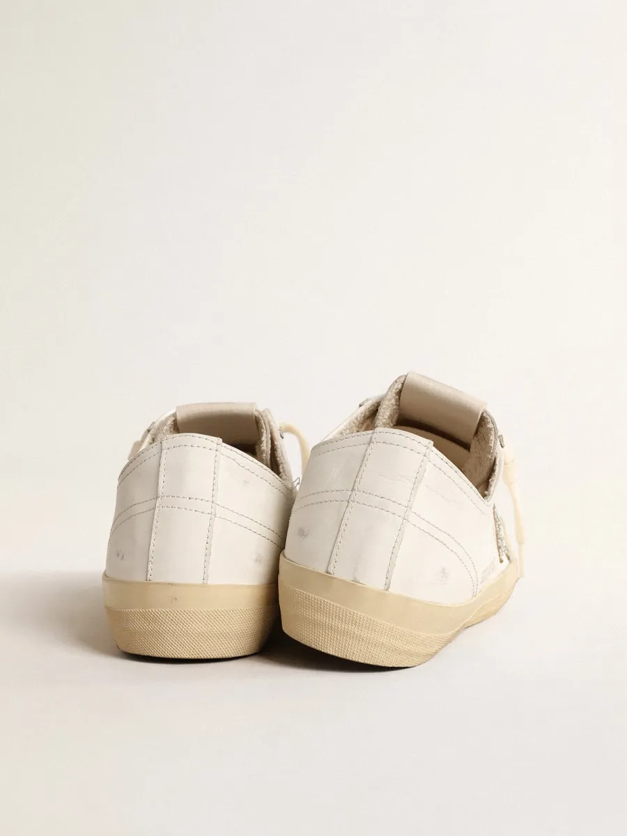 V-Star in pelle bianca con stella in glitter color platino