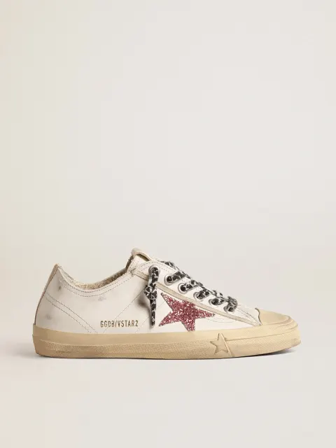 V-Star con stella in glitter rosa e talloncino in pelle laminata